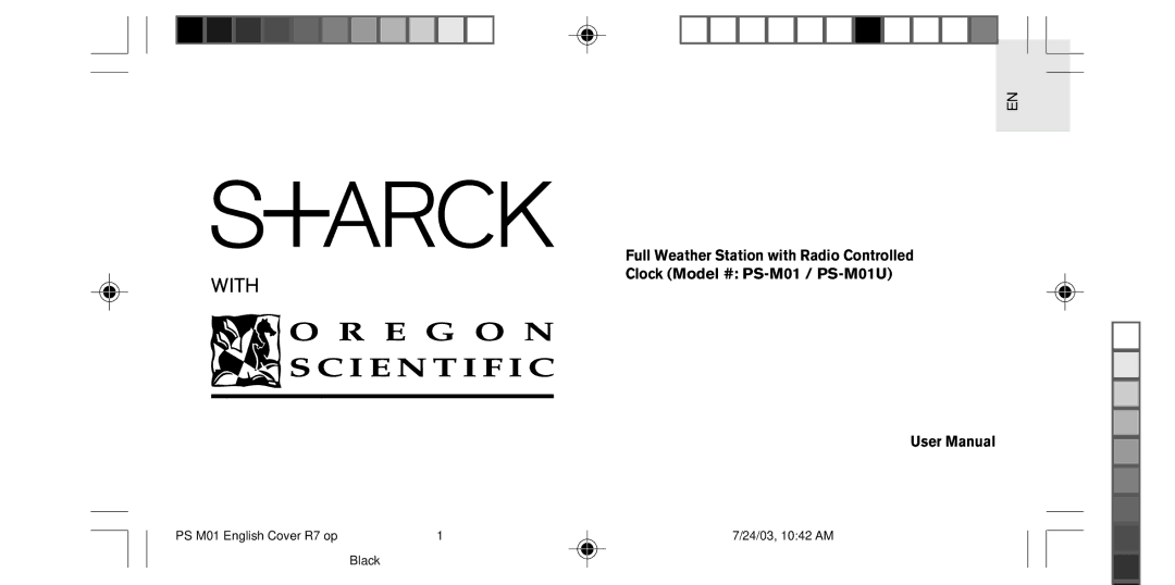 Oregon Scientific PS-M01U user manual PS M01 English Cover R7 op 24/03, 1042 AM Black 