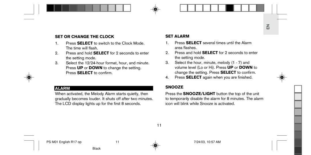 Oregon Scientific PS-M01U user manual SET or Change the Clock, SET Alarm, Snooze 