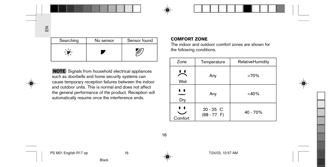 Oregon Scientific PS-M01U user manual Comfort Zone 