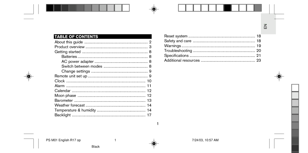 Oregon Scientific PS-M01U user manual Table of Contents 