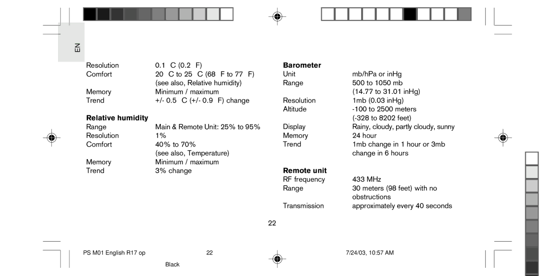 Oregon Scientific PS-M01U user manual Barometer 