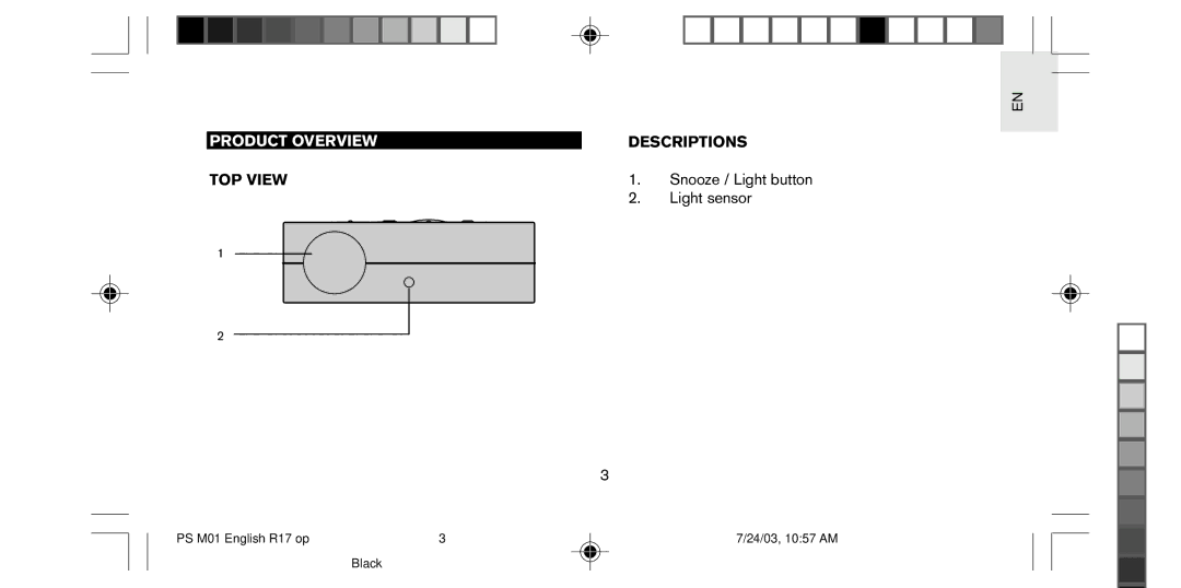 Oregon Scientific PS-M01U user manual Product Overview, TOP View, Descriptions 