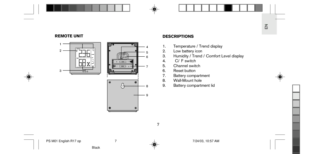 Oregon Scientific PS-M01U user manual Remote Unit Descriptions 