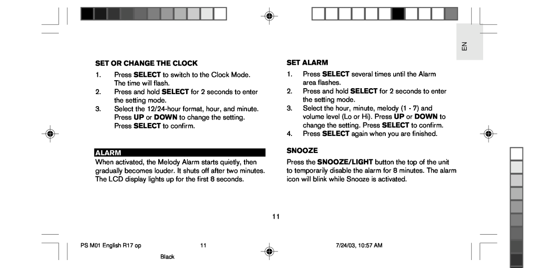 Oregon Scientific PS-M01U user manual Set Or Change The Clock, Set Alarm, Snooze 