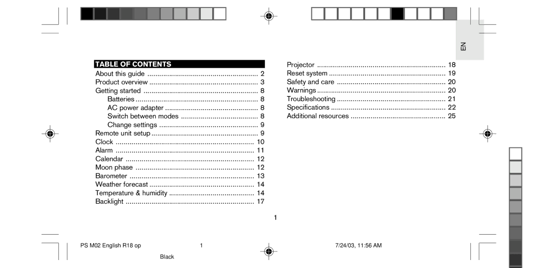 Oregon Scientific PS-M02U user manual Table of Contents 