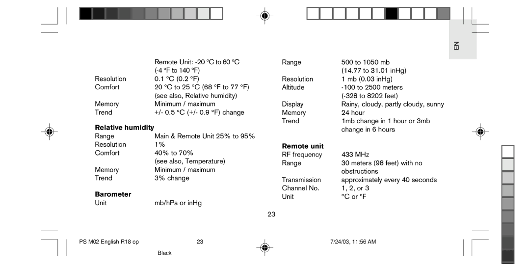 Oregon Scientific PS-M02U user manual Relative humidity 