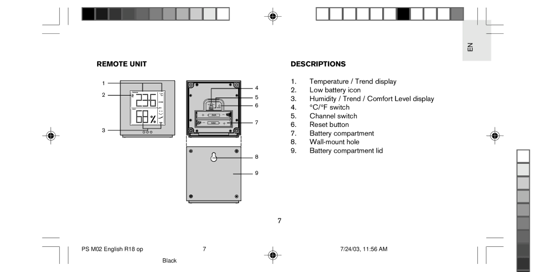 Oregon Scientific PS-M02U user manual Remote Unit Descriptions 