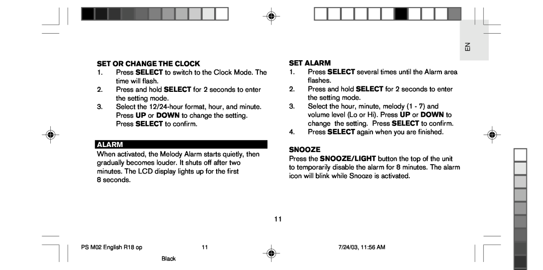 Oregon Scientific PS-M02U user manual Set Or Change The Clock, Set Alarm, Snooze 