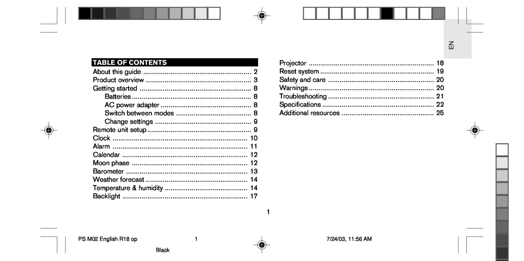 Oregon Scientific PS-M02U user manual Table Of Contents 