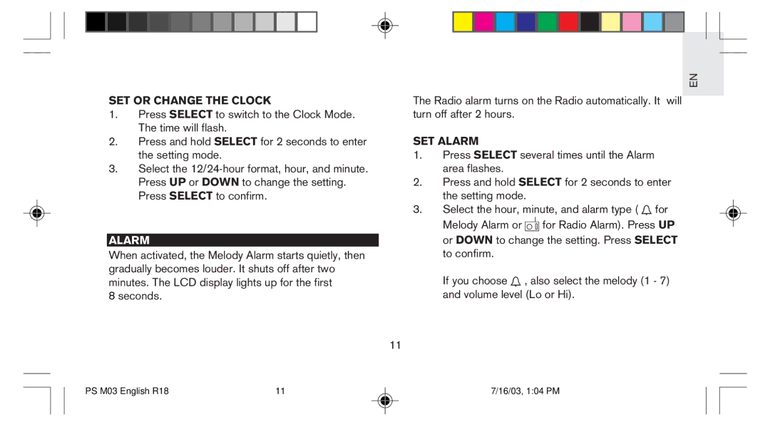 Oregon Scientific PS-M03U user manual SET or Change the Clock, SET Alarm 