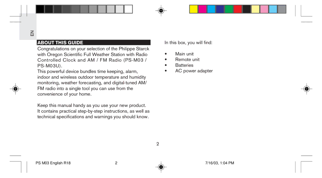 Oregon Scientific PS-M03U user manual About this Guide 