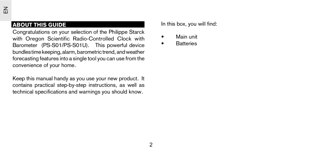 Oregon Scientific PS-S01U user manual About this Guide 