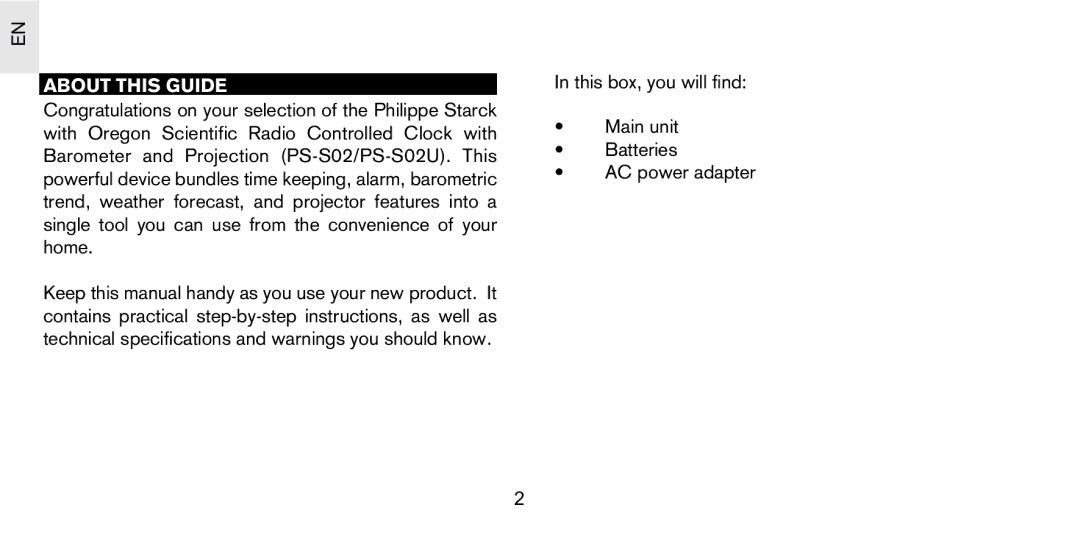 Oregon Scientific PS-S02/PS-S02U user manual About this Guide 