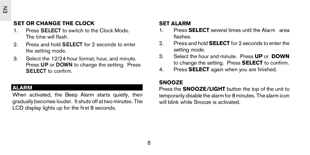 Oregon Scientific PS-S02/PS-S02U user manual SET or Change the Clock, SET Alarm, Snooze 