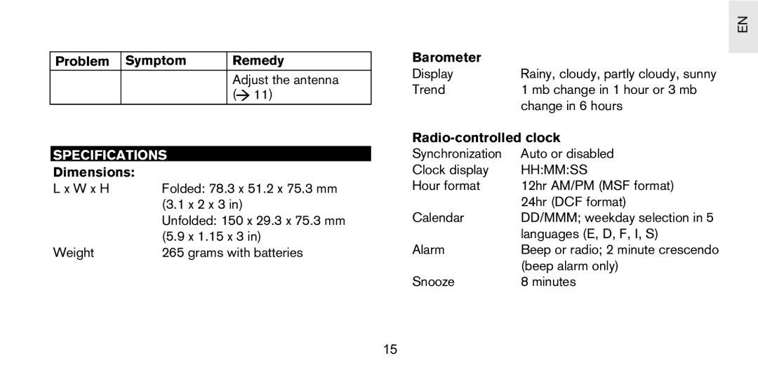 Oregon Scientific PS-S03U user manual Specifications 