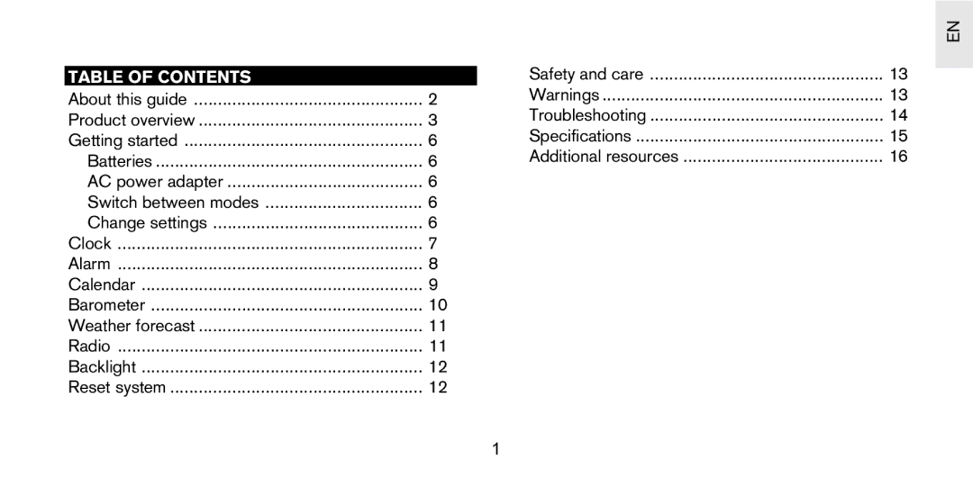 Oregon Scientific PS-S03U user manual Table of Contents 