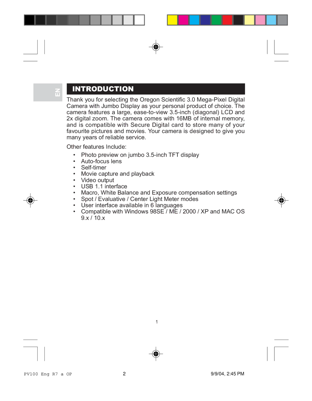 Oregon Scientific PV 100 user manual Introduction 