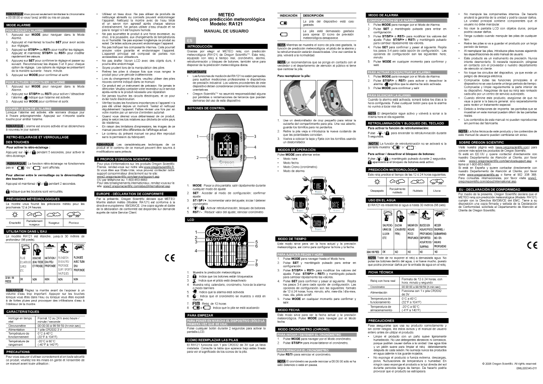 Oregon Scientific RA121 Mode Alarme Pour Régler L’ALARME, Pour ACTIVER/ Désactiver L’ALARME, Couper LE SON DE L’ALARME 