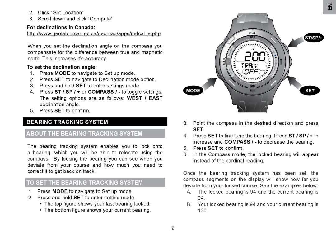 Oregon Scientific RA126 Bearing Tracking System About the Bearing Tracking System, To SET the Bearing Tracking System 