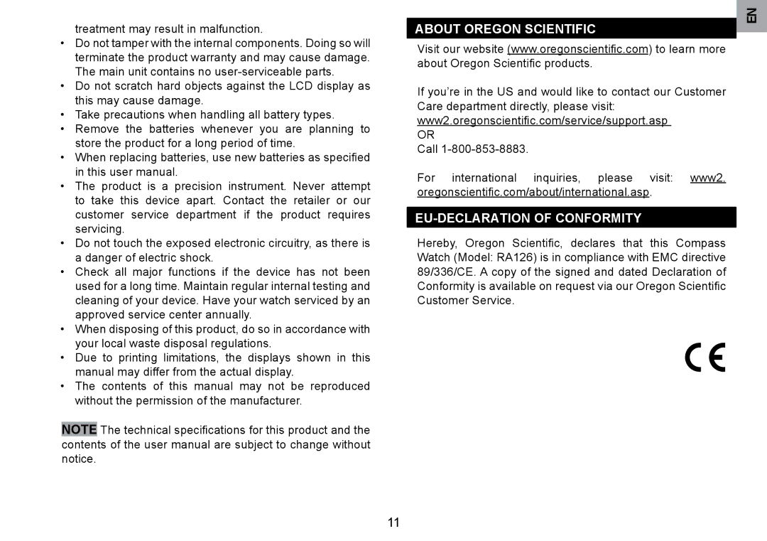 Oregon Scientific RA126 user manual About Oregon Scientific, EU-DECLARATION of Conformity 