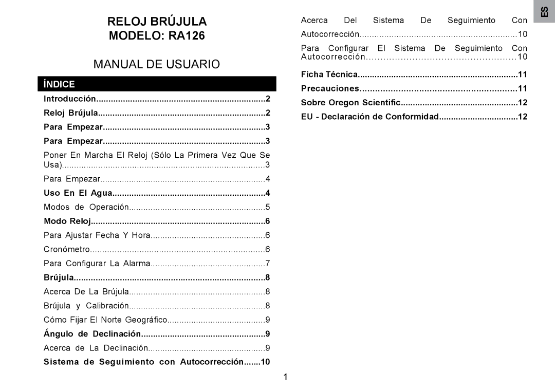 Oregon Scientific RA126 user manual Índice 