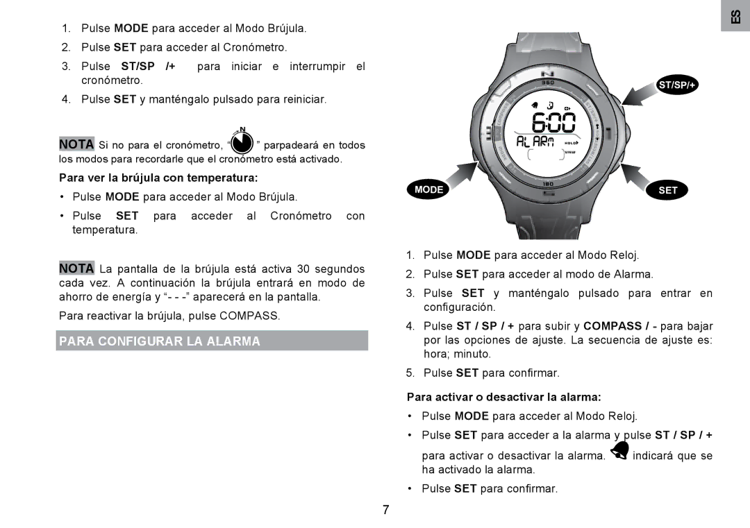 Oregon Scientific RA126 user manual Para Configurar LA Alarma, Para ver la brújula con temperatura 