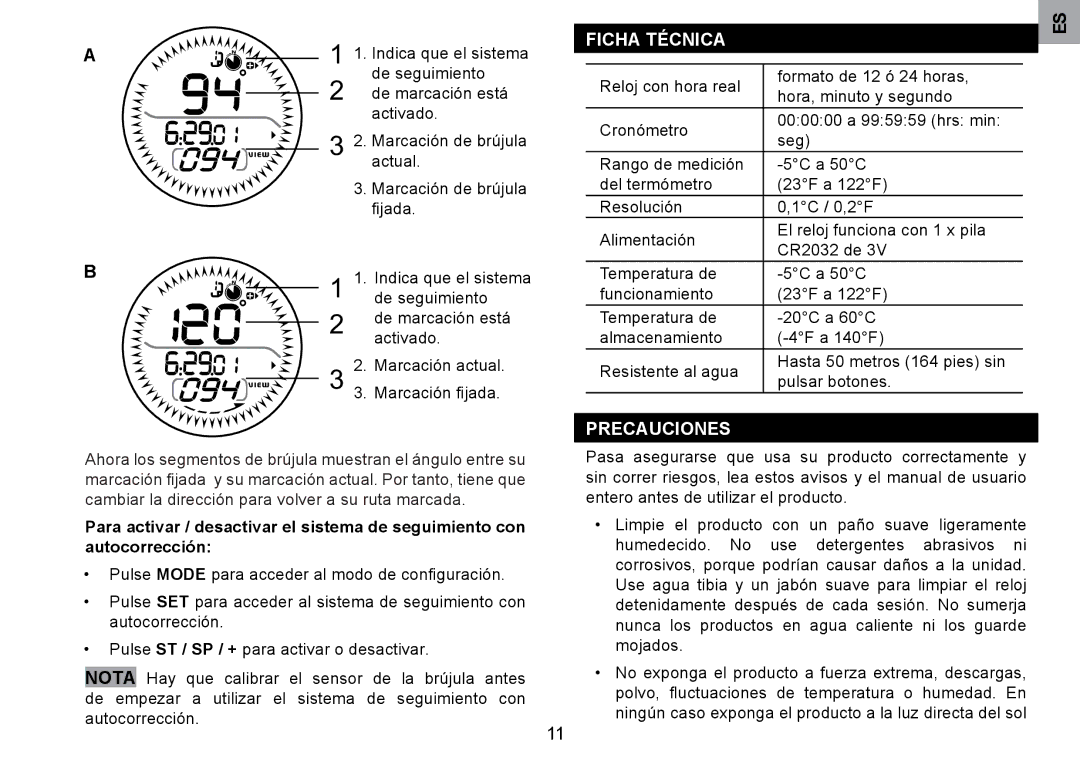 Oregon Scientific RA126 user manual Ficha Técnica, Precauciones 