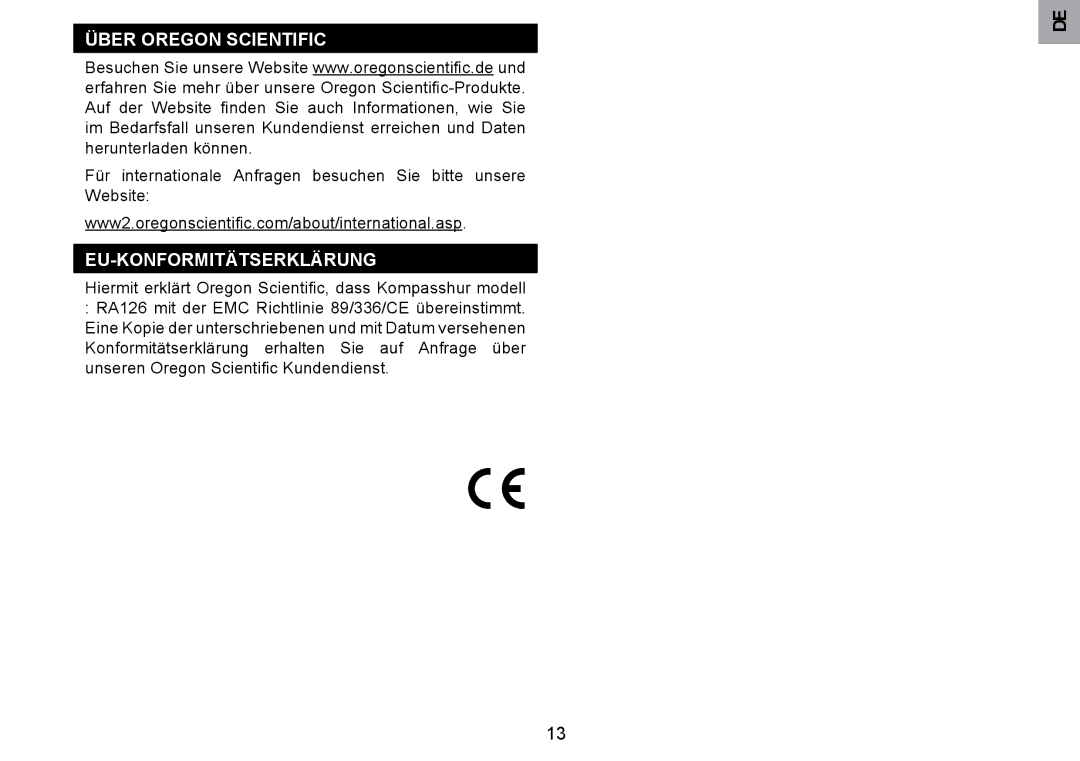 Oregon Scientific RA126 user manual Über Oregon Scientific, Eu-Konformitätserklärung 