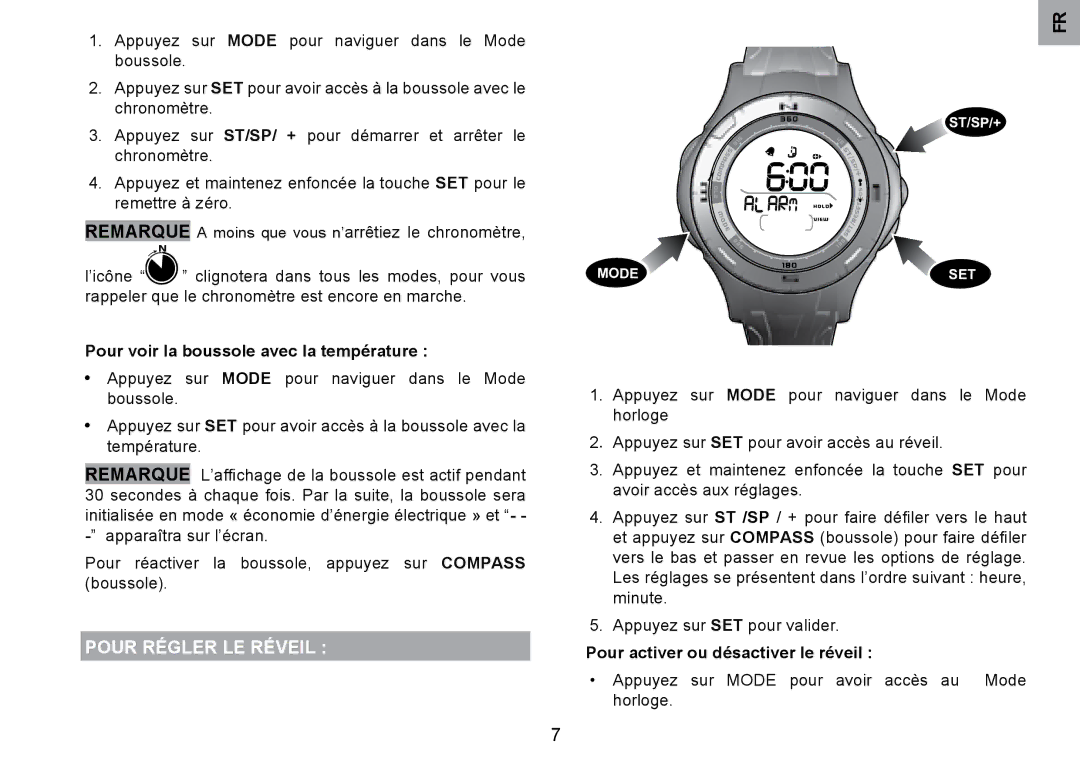 Oregon Scientific RA126 user manual Pour Régler LE Réveil, Pour voir la boussole avec la température 