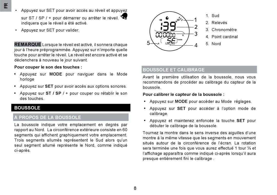 Oregon Scientific RA126 user manual Propos DE LA Boussole, Boussole ET Calibrage, Pour couper le son des touches 