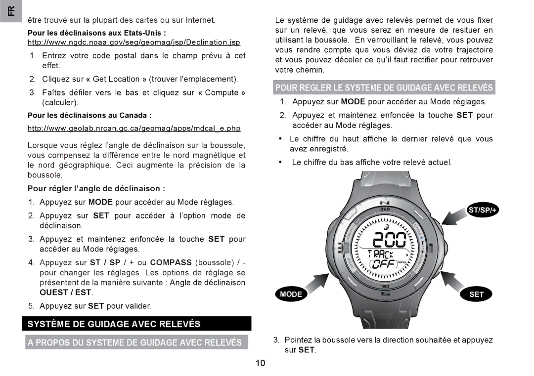 Oregon Scientific RA126 user manual Système DE Guidage Avec Relevés, Pour Regler LE Systeme DE Guidage Avec Relevés 