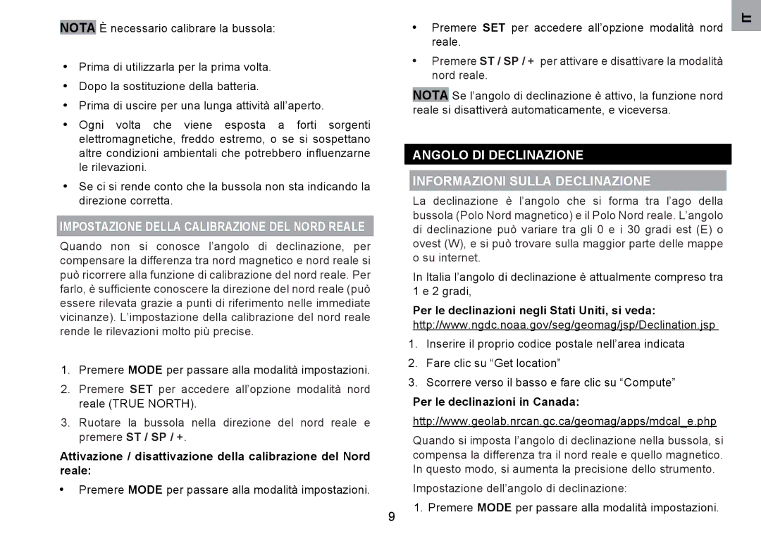 Oregon Scientific RA126 user manual Impostazione Della Calibrazione DEL Nord Reale 