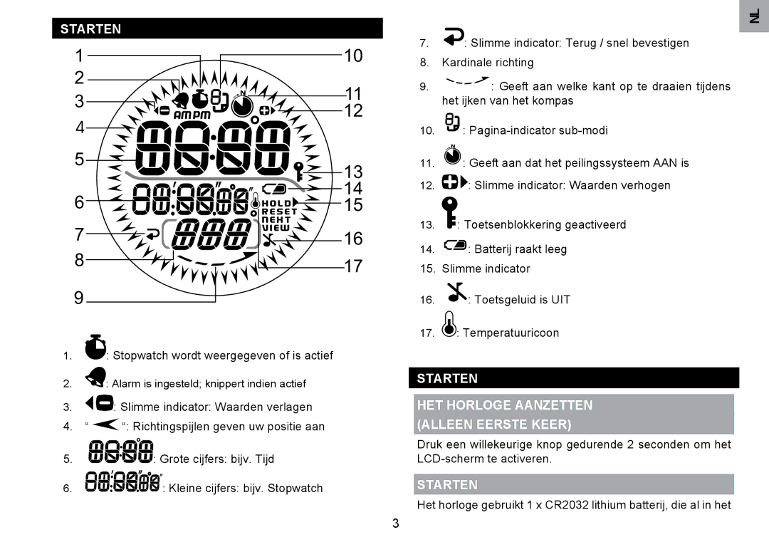 Oregon Scientific RA126 user manual Starten HET Horloge Aanzetten Alleen Eerste Keer 