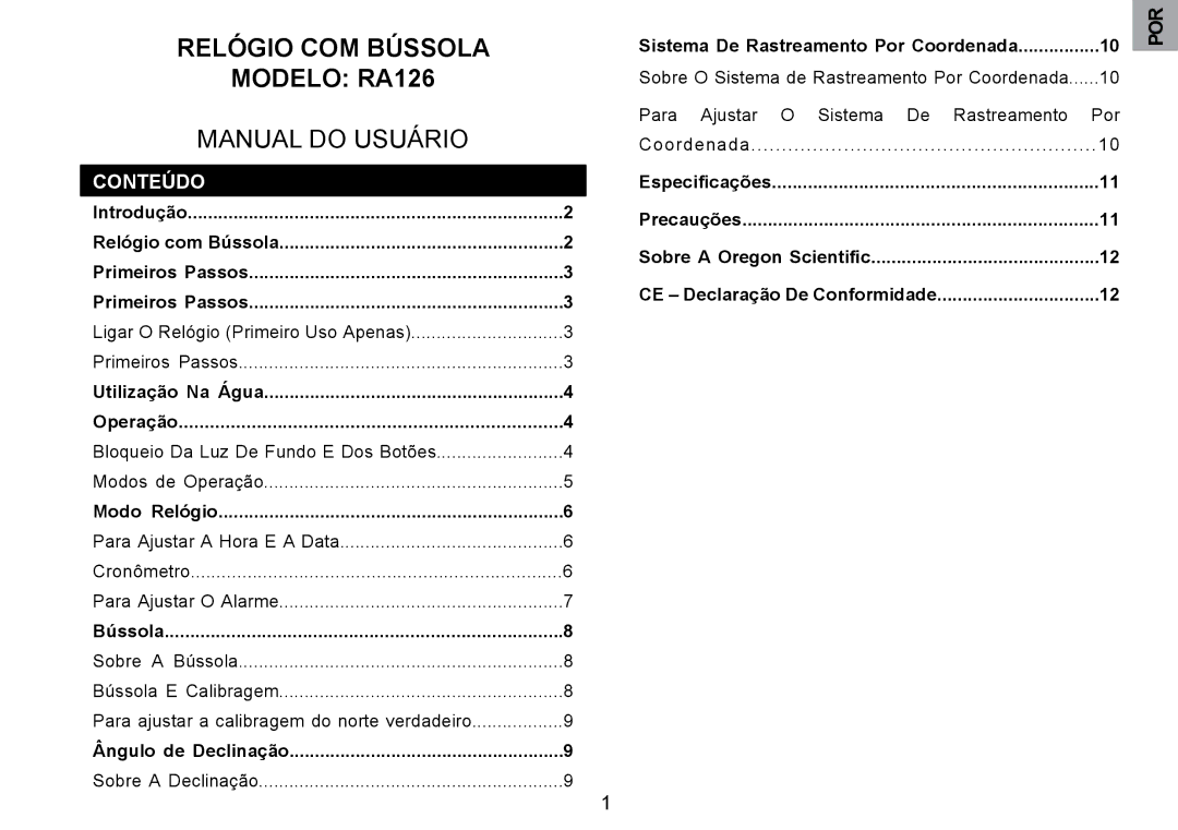 Oregon Scientific RA126 user manual Conteúdo 