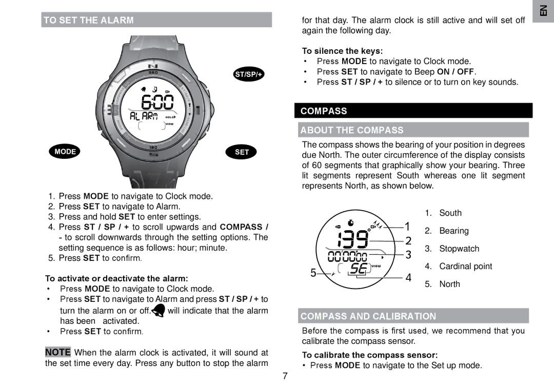 Oregon Scientific RA126 user manual To SET the Alarm, Compass About the Compass, Compass and Calibration 