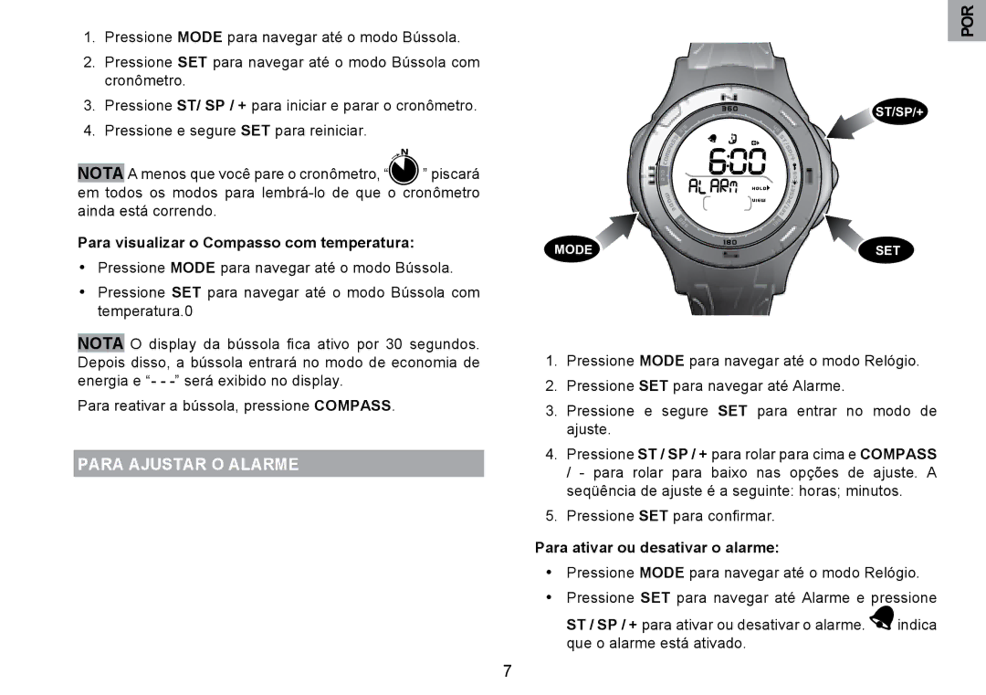 Oregon Scientific RA126 user manual Para Ajustar O Alarme, Para visualizar o Compasso com temperatura 