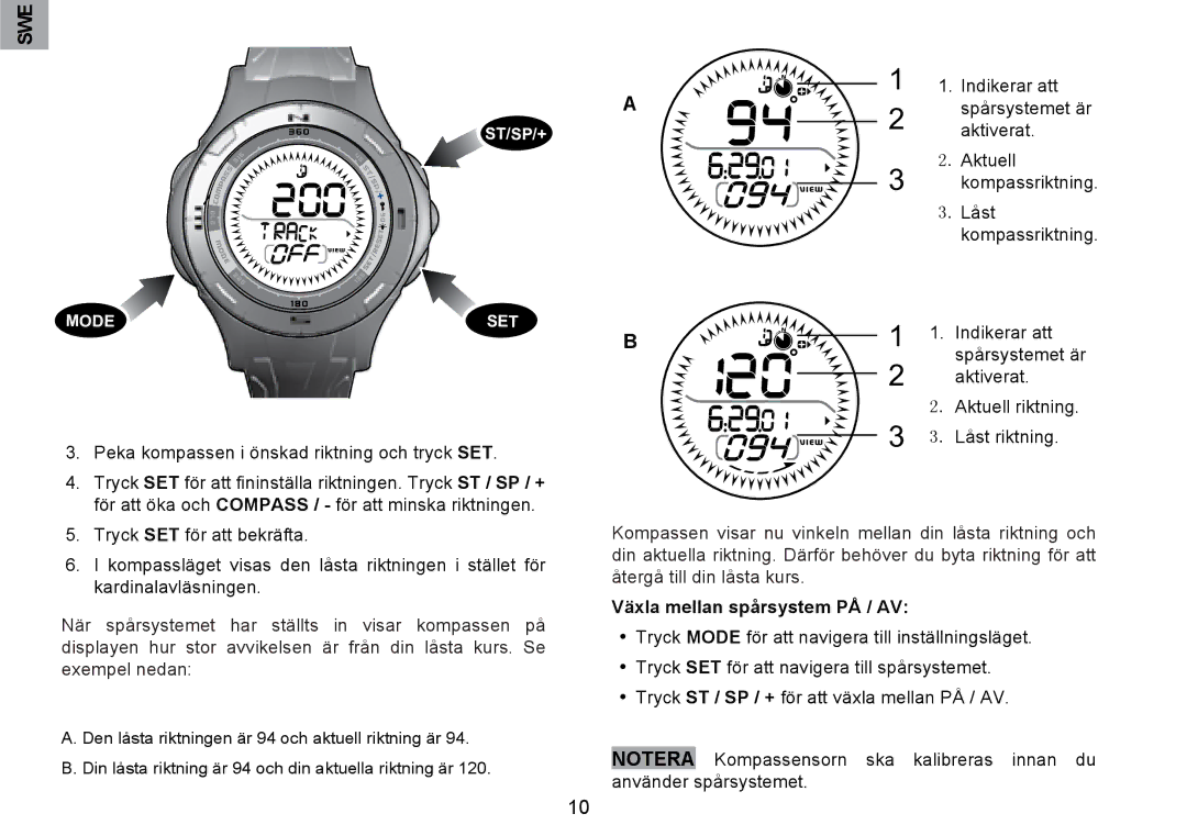 Oregon Scientific RA126 user manual Växla mellan spårsystem PÅ / AV 