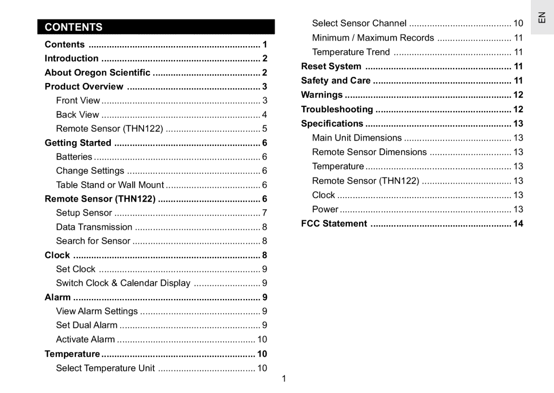 Oregon Scientific RAR186 specifications Contents 