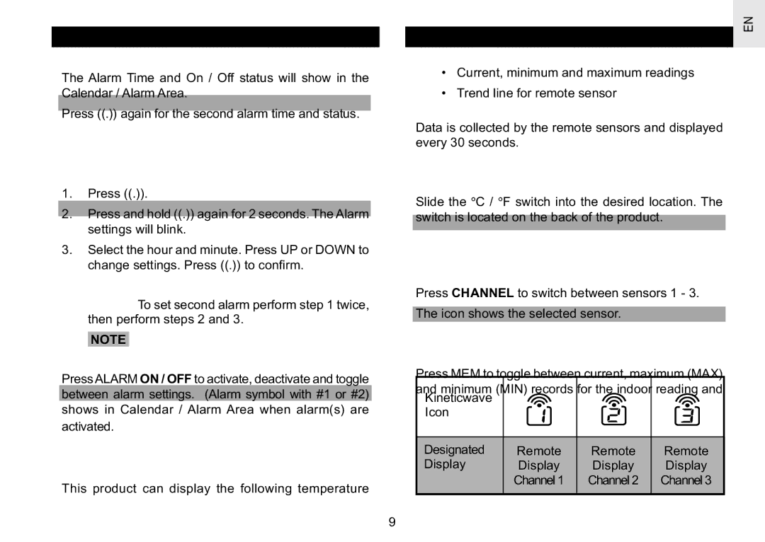 Oregon Scientific RAR186 specifications Minimum MIN records for the indoor reading 