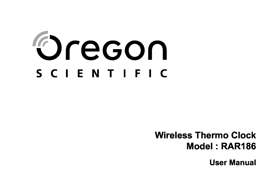 Oregon Scientific specifications Wireless Thermo Clock Model RAR186, User Manual 