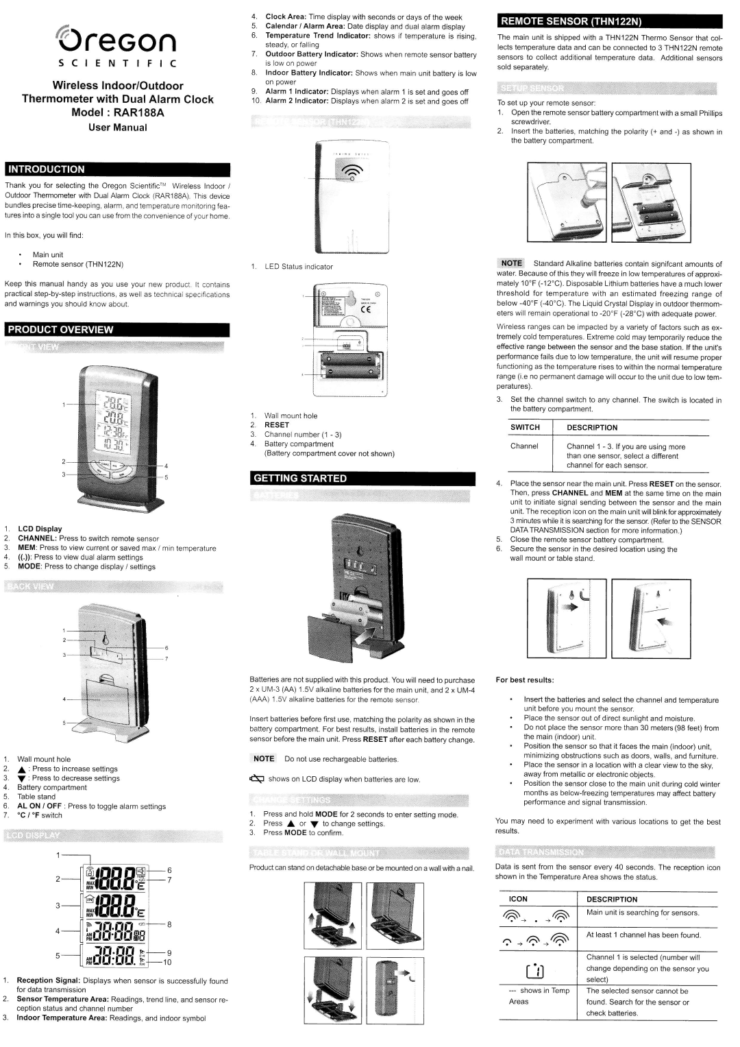 Oregon Scientific RAR188A-BK user manual Lltlilr+ffi, Reset 