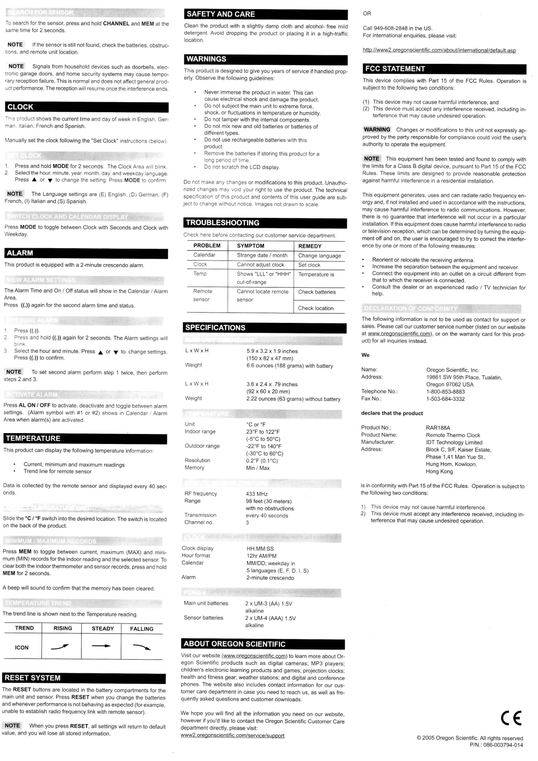 Oregon Scientific RAR188A-BK user manual 1..,.ilir,f,,1.,i-r, 11ii1i.t11,-+,tffi, TcoN+ 