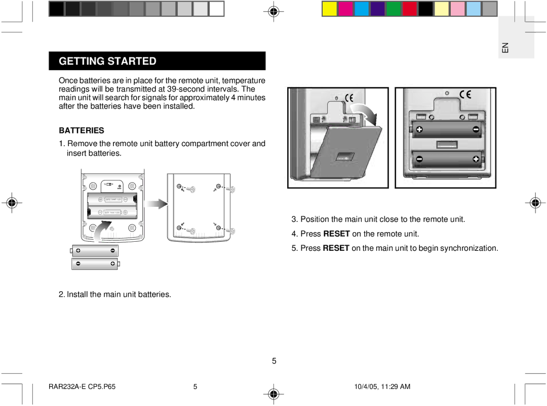 Oregon Scientific RAR232 user manual Getting Started, Batteries, Reset 