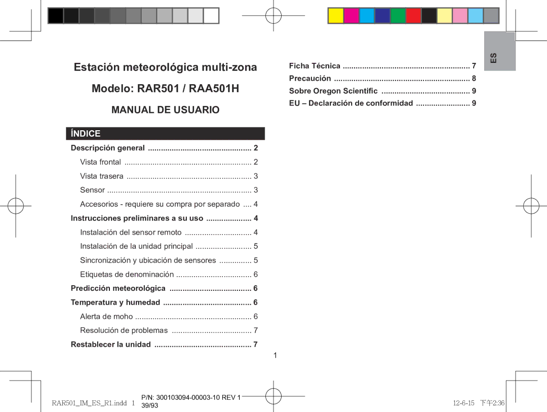 Oregon Scientific user manual Estación meteorológica multi-zona Modelo RAR501 / RAA501H, Índice 