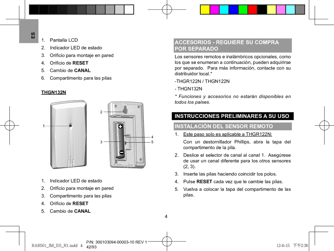 Oregon Scientific RAR501, RAA501H user manual Accesorios requiere su compra Por separado, THGN132N 