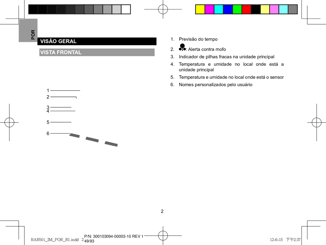 Oregon Scientific RAA501H, RAR501 user manual VisãO geral, Vista frontal 