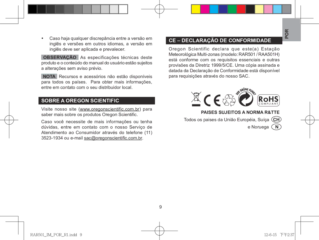 Oregon Scientific RAR501, RAA501H CE Declaração de conformidade, Sobre a Oregon Scientific, Paises Sujeitos a Norma R&TTE 