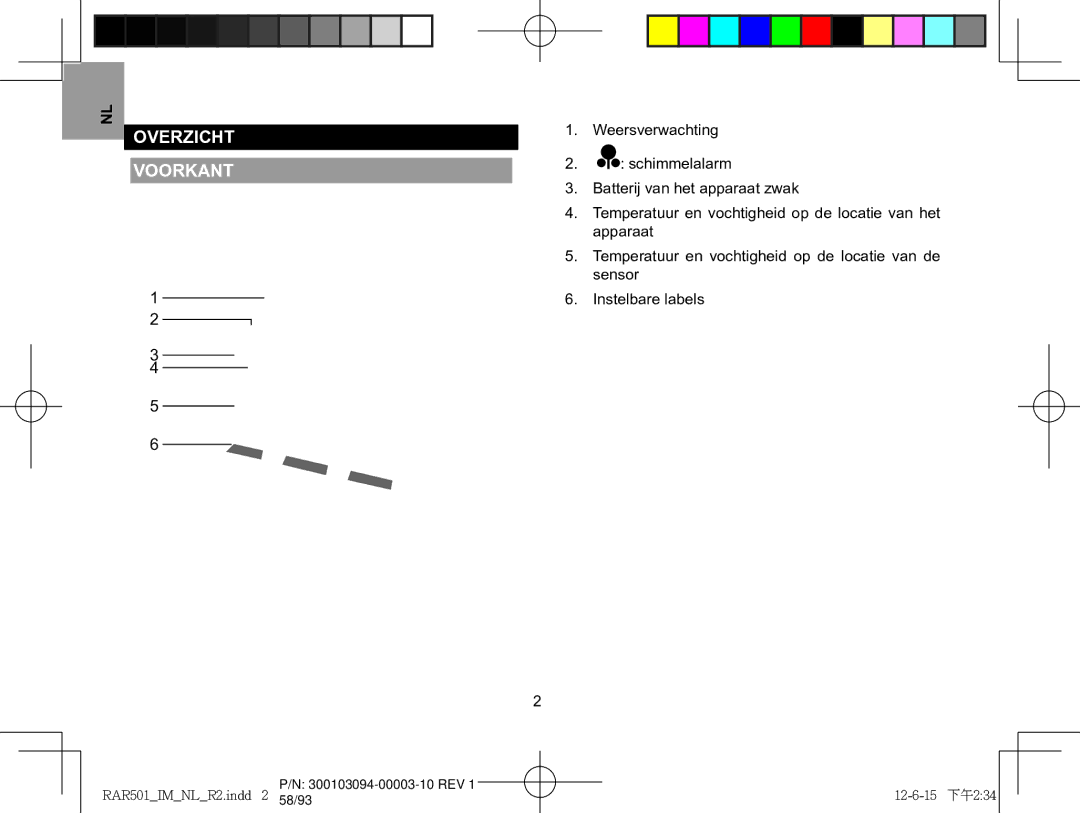 Oregon Scientific RAR501, RAA501H user manual Overzicht Voorkant 