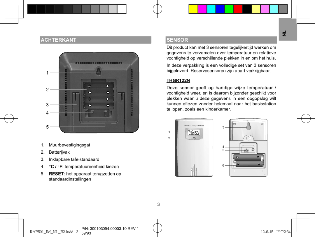 Oregon Scientific RAA501H, RAR501 user manual Achterkant, Sensor 