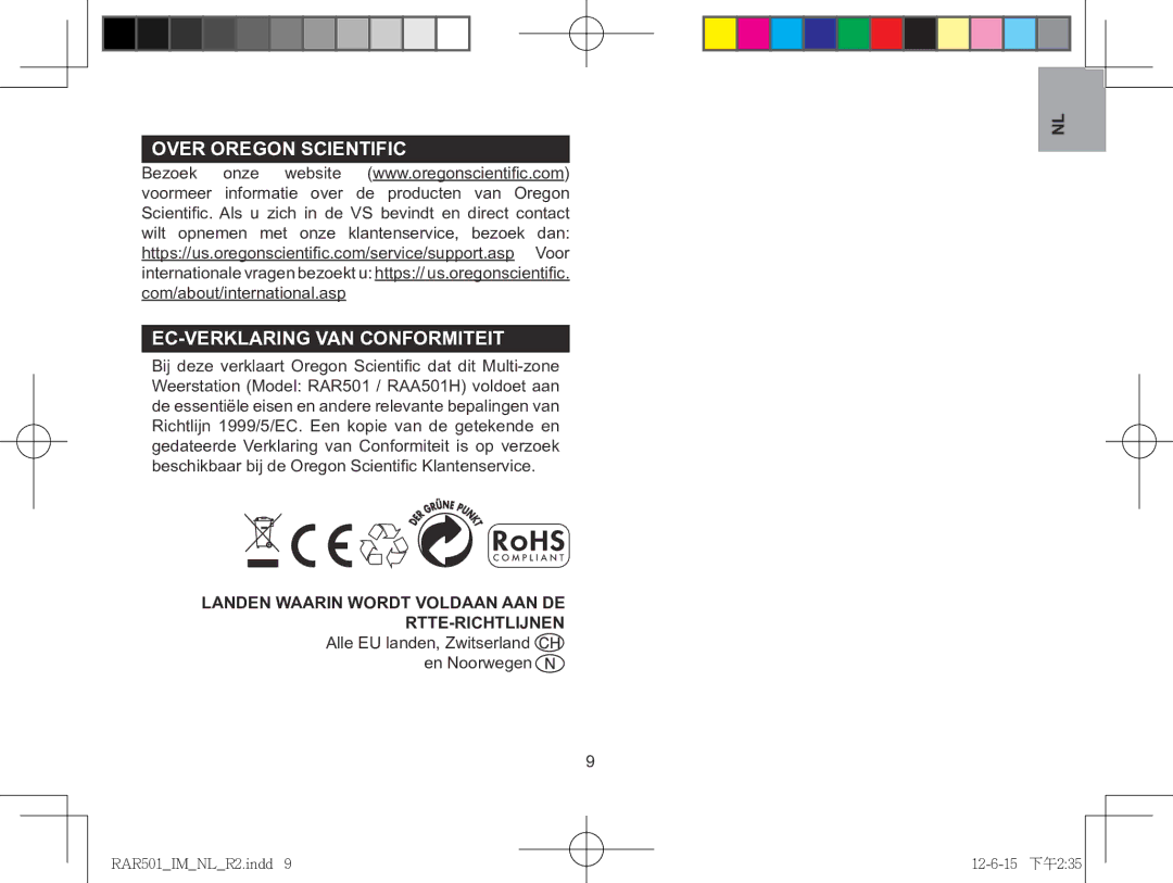 Oregon Scientific RAA501H, RAR501 user manual Over Oregon Scientific EC-Verklaring van conformiteit 